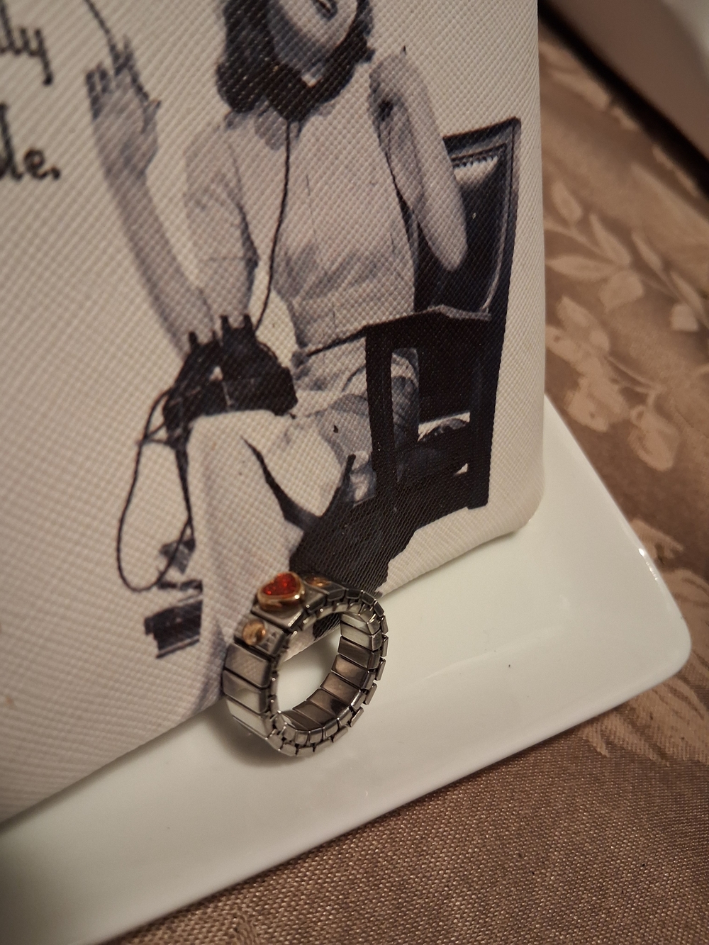 Stainless Steel Heart Ring with Red Enamel Accent - Picture 3 of 6